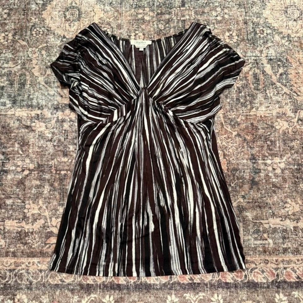 Maxmara Y2K striped Empire Waist‎ Top Brown Black White size Small Italy